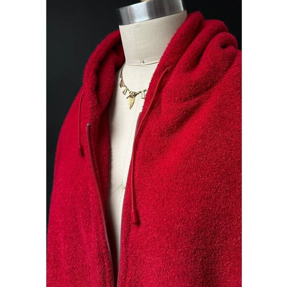 NWT 90s Y2K Sandro Fuzzy Red Hooded Oversized Jacket Coat large - Picture 4 of 7